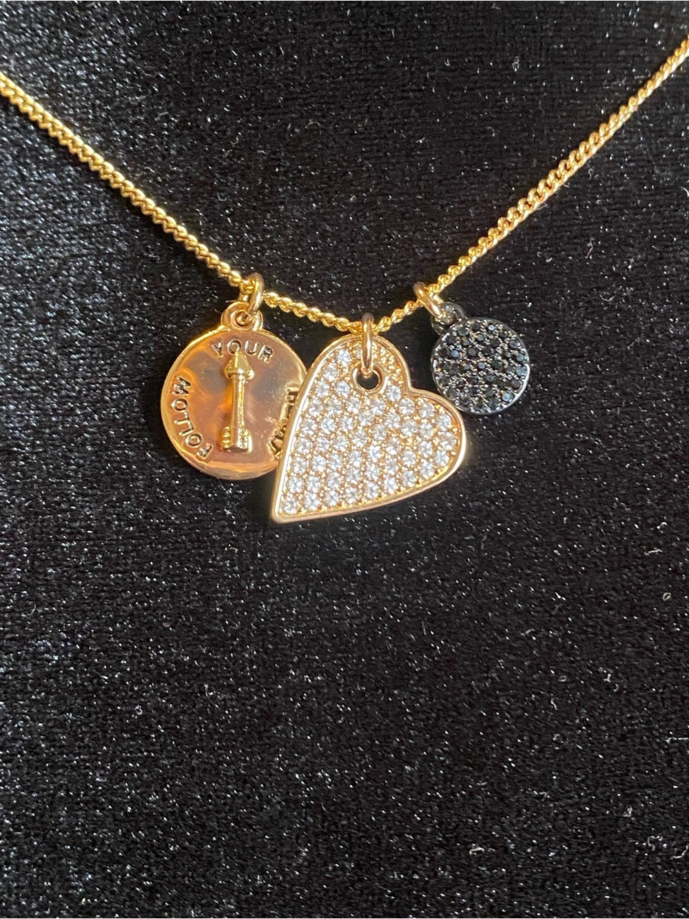 DKNY Charm Necklace Gold Heart Pendant Trio Necklace - Gold Tone Necklace
